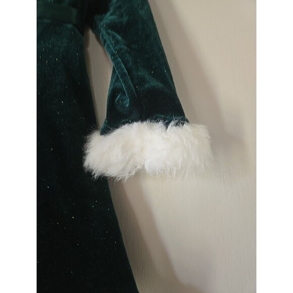Bonnie Baby Green Velour Christmas Dress With White Faux Fur Size 24 Months - Picture 2 of 10
